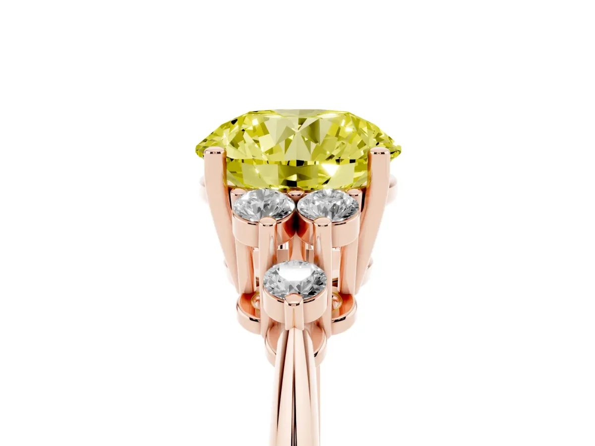 Fancy Yellow Round Cut Cut Diamond Cluster Ring with Solitaire Band and Four-Prong Setting Rose gold