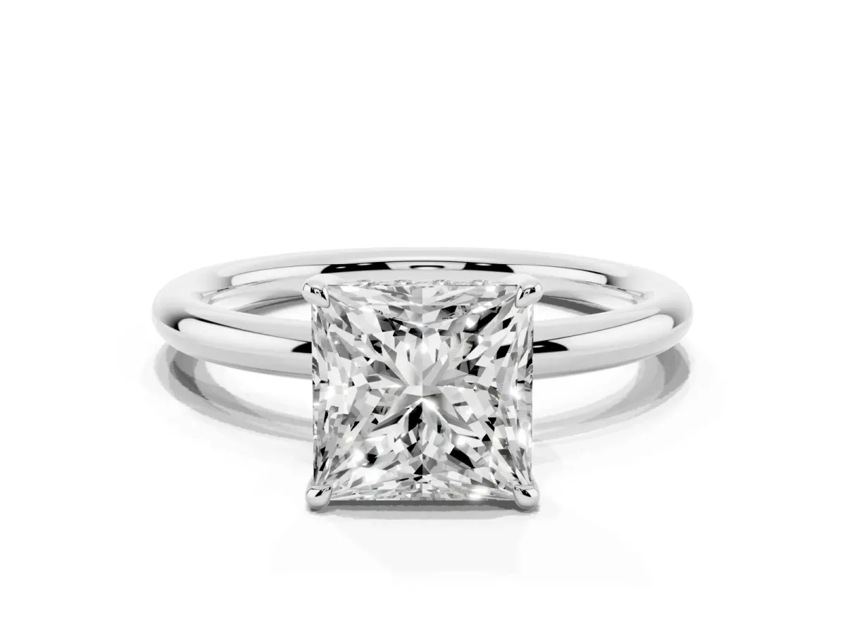 Princess Cut Diamond Solitaire Ring with Thin Band and Four-Prong Setting Silver