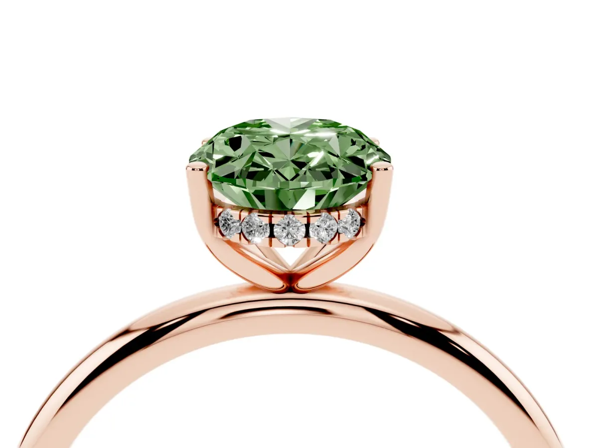 Fancy Green Oval Cut Cut Solitaire Engagement Ring with Four-Prong Setting and Classic Band Rose gold