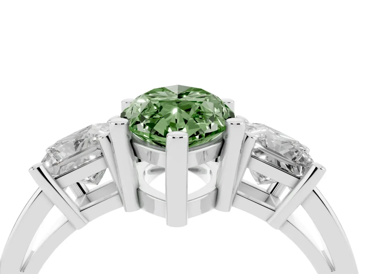 Fancy Green Three-Stone Marquise Cut Cut Solitaire Ring with Prong Setting Silver