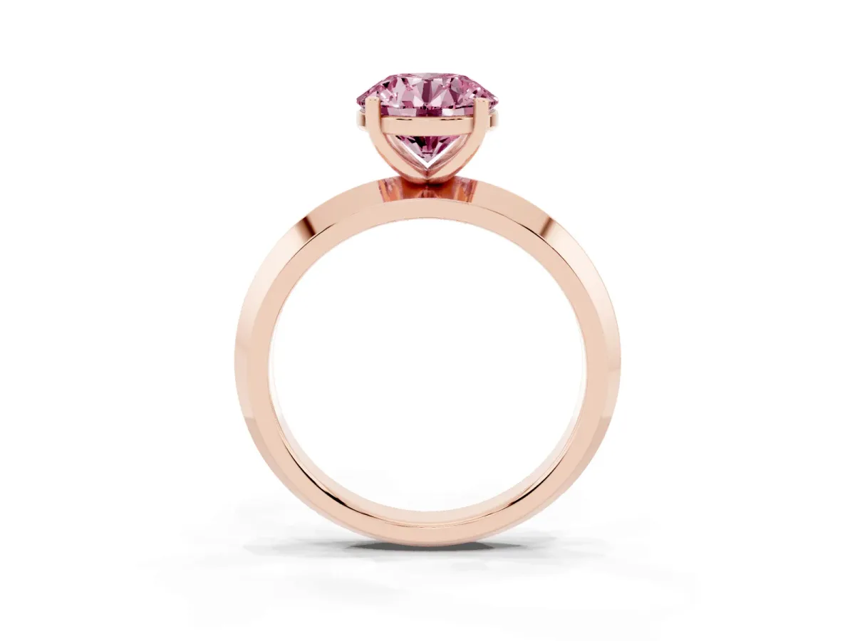 Fancy Pink Round Cut Cut Solitaire Engagement Ring with Flat Band and Four-Prong Setting Rose gold