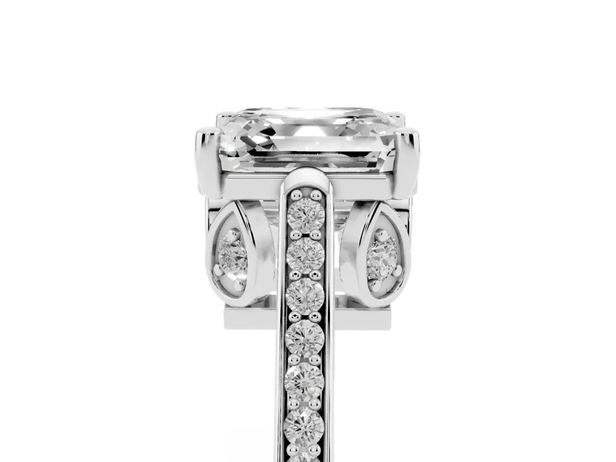 Asscher Cut Cut Cathedral Pave Diamond Engagement Ring with Six-Prong Setting Platinum