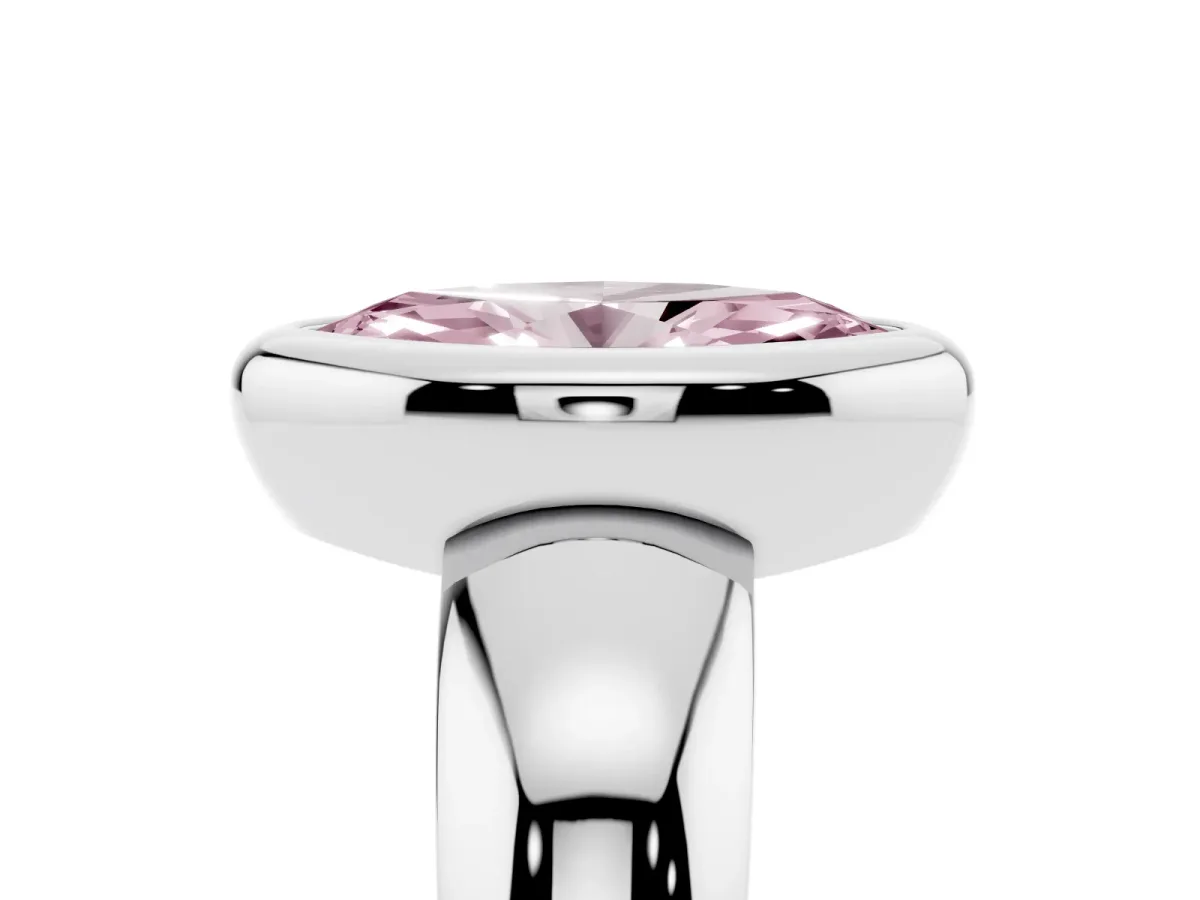 Fancy Pink Bezel Set Marquise Cut Solitaire Ring with Wide Band Platinum