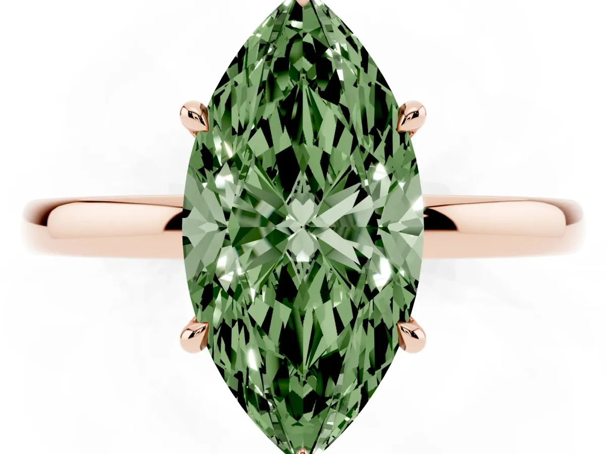 Fancy Green Marquise Cut Solitaire Engagement Ring with Cathedral Band and Four-Prong Setting Rose gold