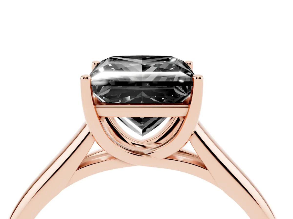 Fancy Black Princess Cut Solitaire Engagement Ring with Tapered Band and Four-Prong Setting Rose gold