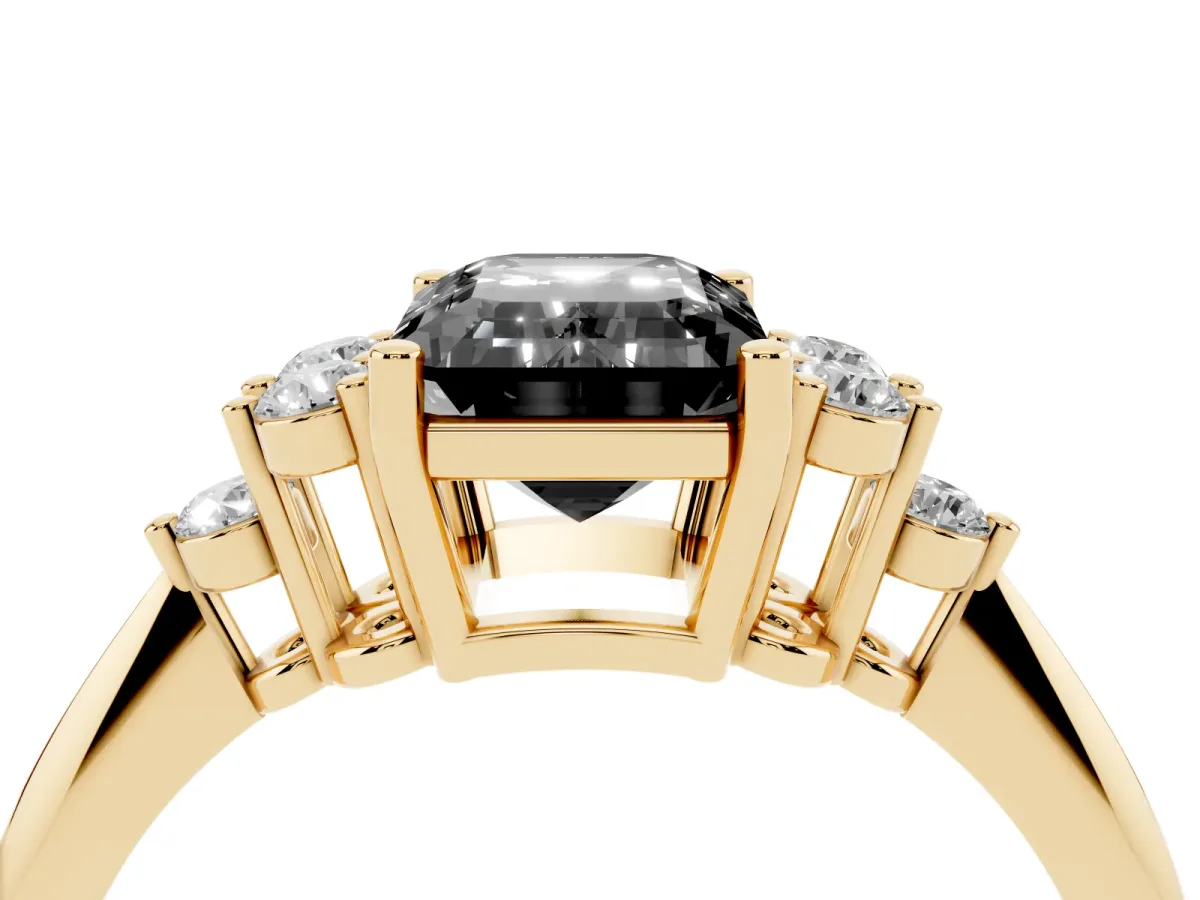 Fancy Black Emerald Cut Cut Diamond Cluster Ring with Solitaire Band and Four-Prong Setting Yellow gold
