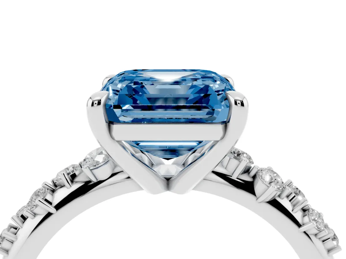 Fancy Blue Asscher Cut Cut Diamond Vine Band with Four-Prong Setting Silver