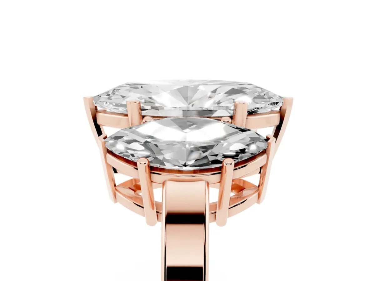 Three-Stone Marquise Cut Cut Diamond Engagement Ring with Flat Band and Four-Prong Setting Rose gold
