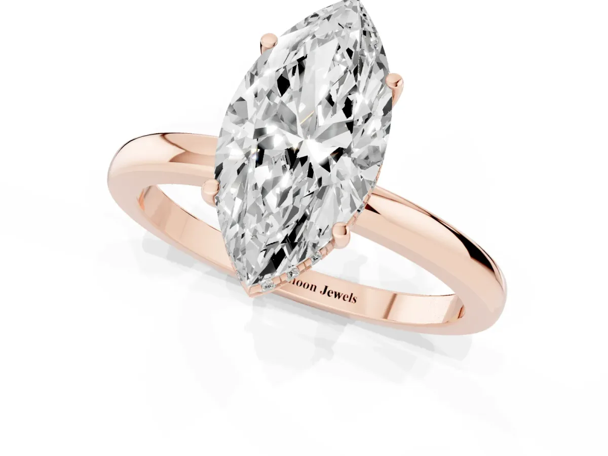 Marquise Cut Solitaire Diamond Ring with Prong Setting and Plain Band Rose gold