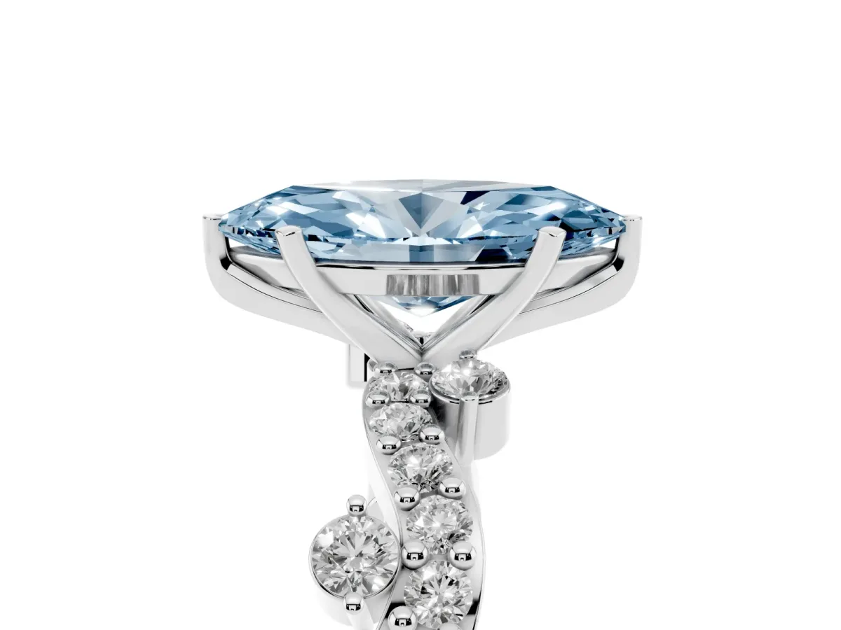 Fancy Blue Marquise Cut Cut Solitaire Diamond Twisted Band with Pave Setting Platinum