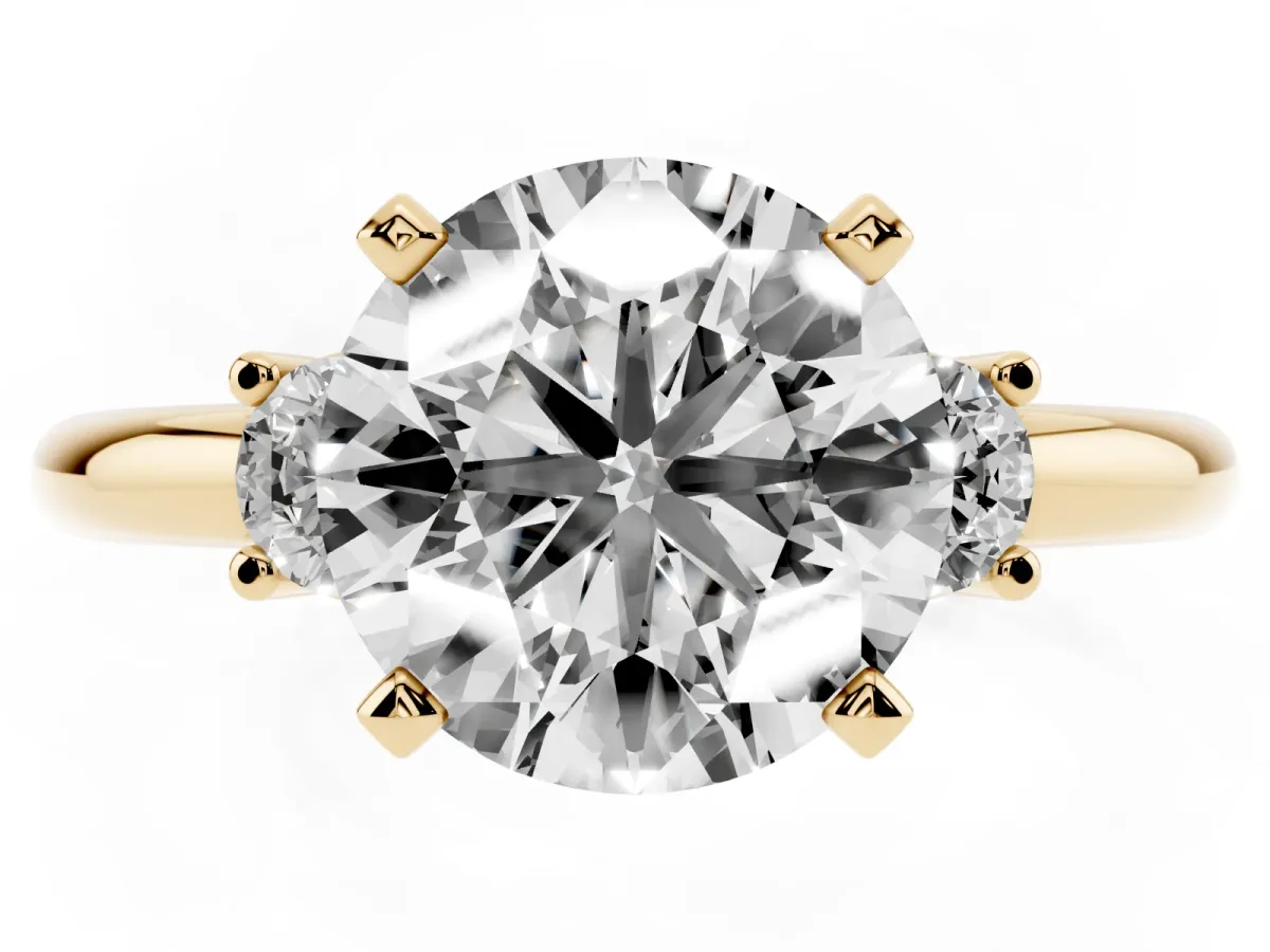 Three-Stone Round Cut Cut Diamond Solitaire with Prong Setting and Classic Band Yellow gold