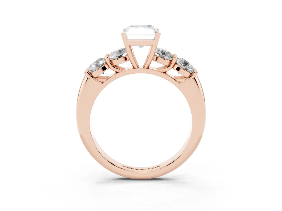Radiant Cut Cut Five-Stone Prong Set Diamond Ring with Classic Band Rose gold