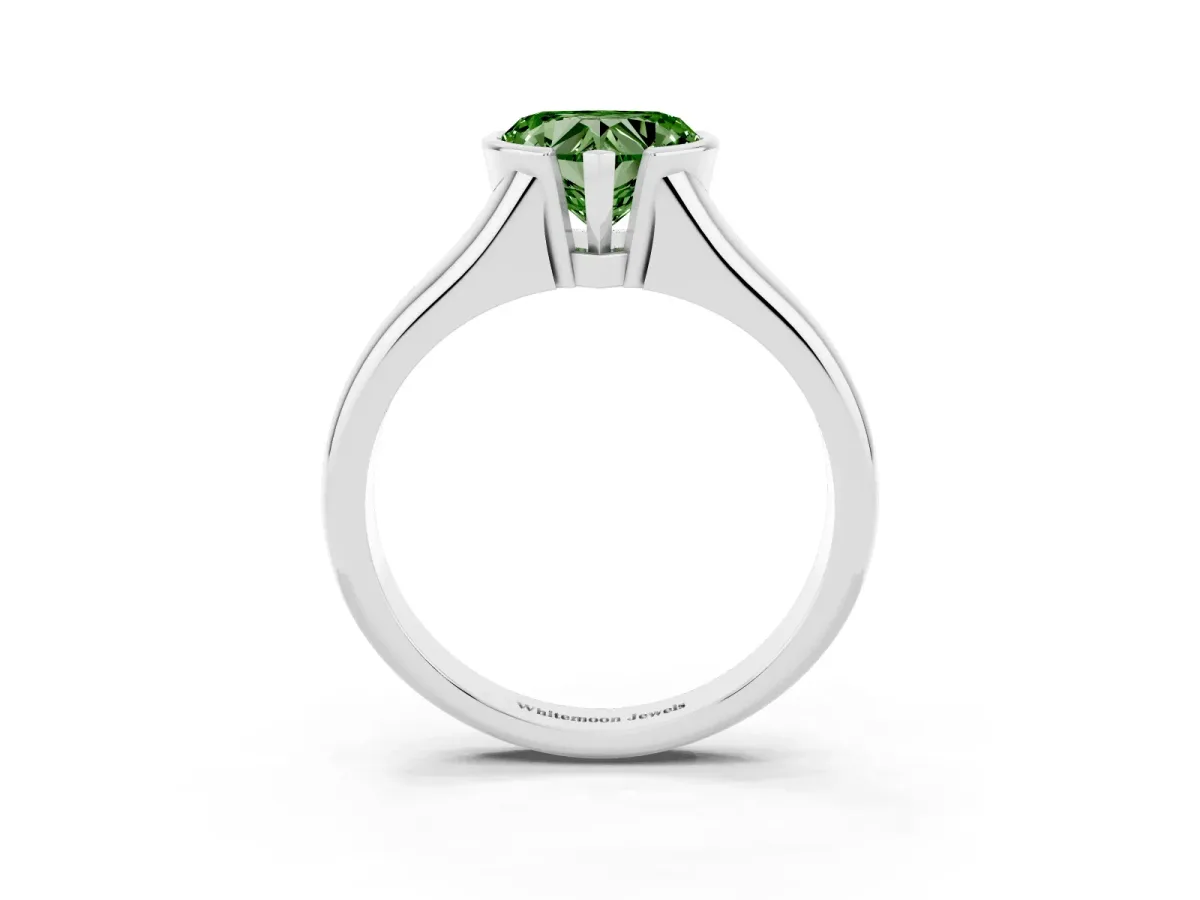 Fancy Green Heart Cut Solitaire Tension Set Diamond Ring with Split Shank Band Silver