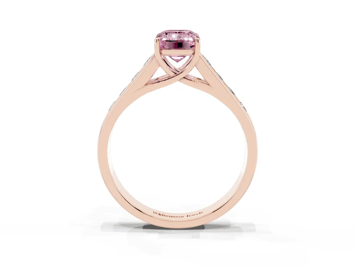 Fancy Pink Emerald Cut Solitaire Channel-Set Diamond Engagement Ring with Four-Prong Setting Rose gold