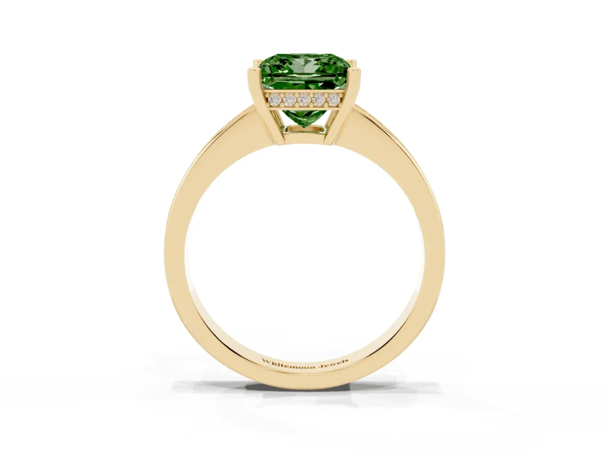 Fancy Green Princess Cut Solitaire Pavé Band Prong Setting Ring Yellow gold