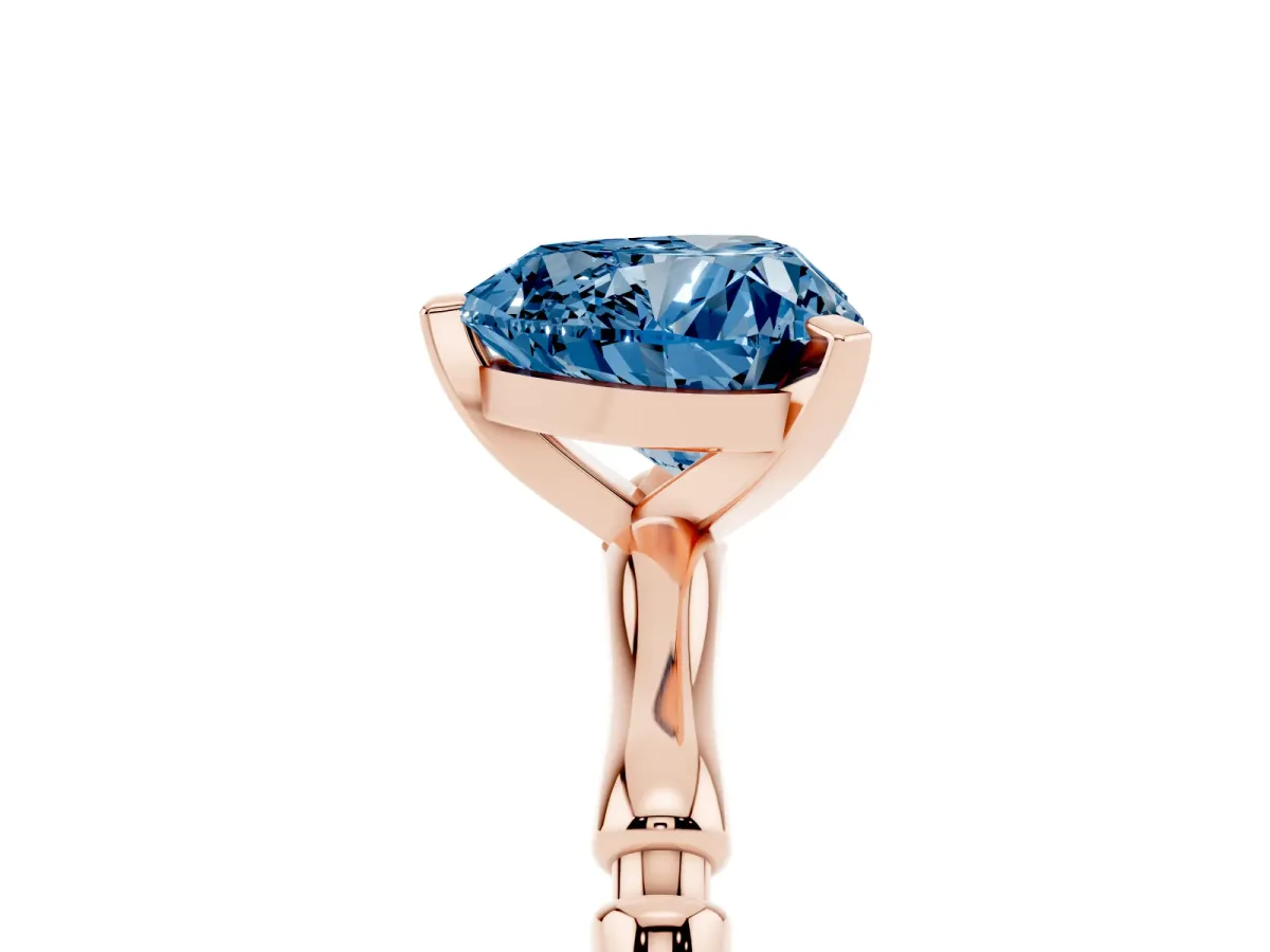 Fancy Blue Heart Cut Solitaire Diamond Ring with Bamboo Band and Four-Prong Setting Rose gold