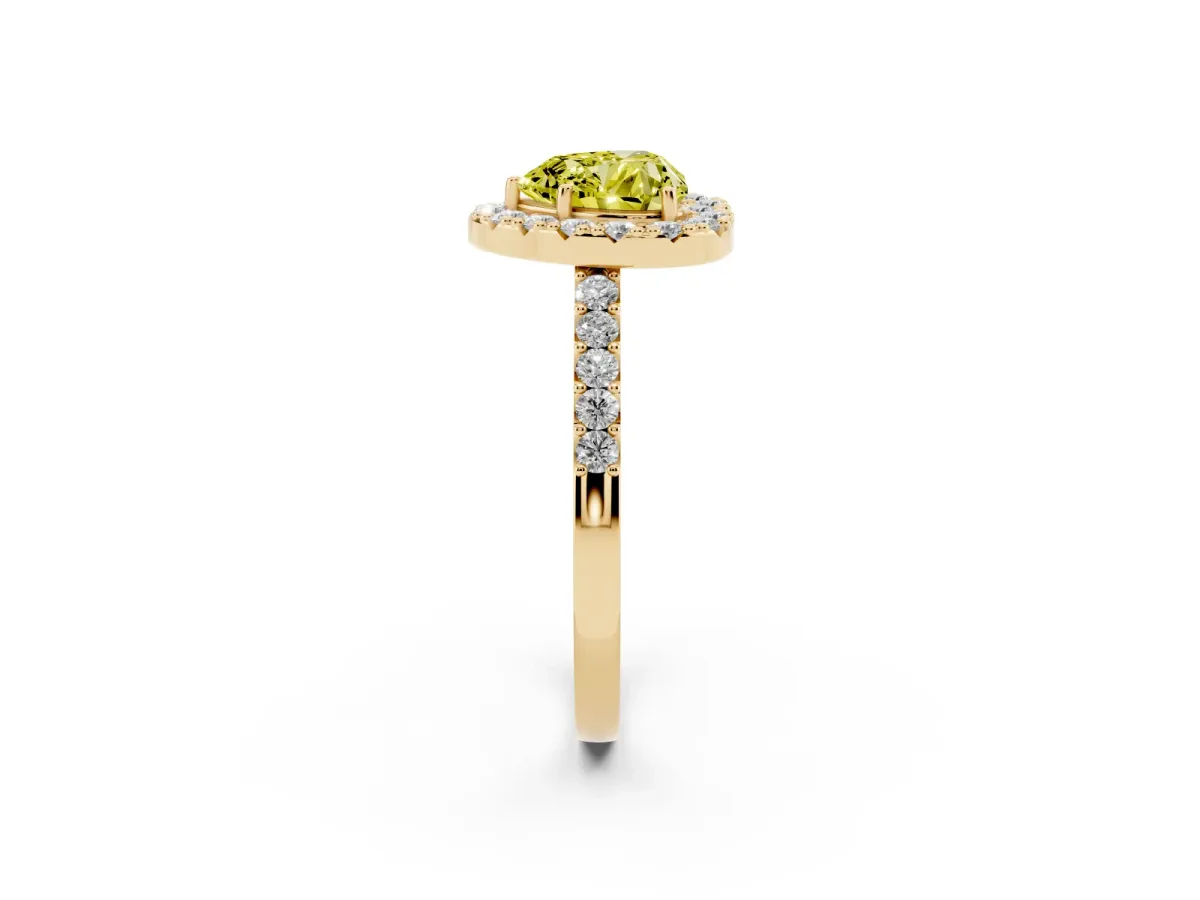 Fancy Yellow Heart Cut Halo Diamond Pavé Solitaire Ring Yellow gold
