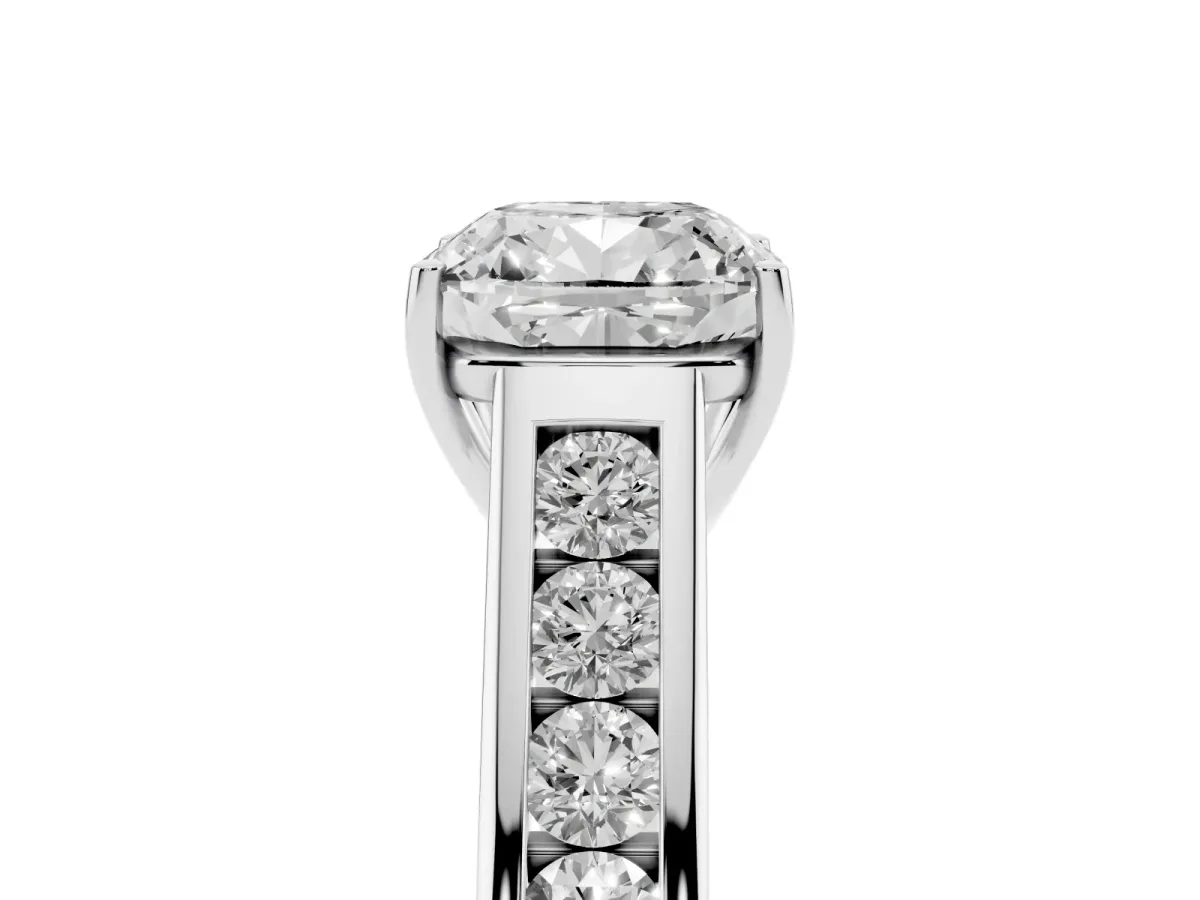 Cushion Cut Solitaire Channel-Set Diamond Engagement Ring with Four-Prong Setting Silver