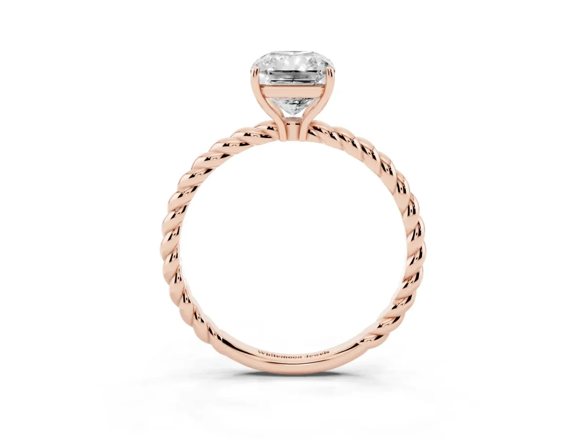 Radiant Cut Solitaire Twist Band Ring with Four-Prong Setting Rose gold
