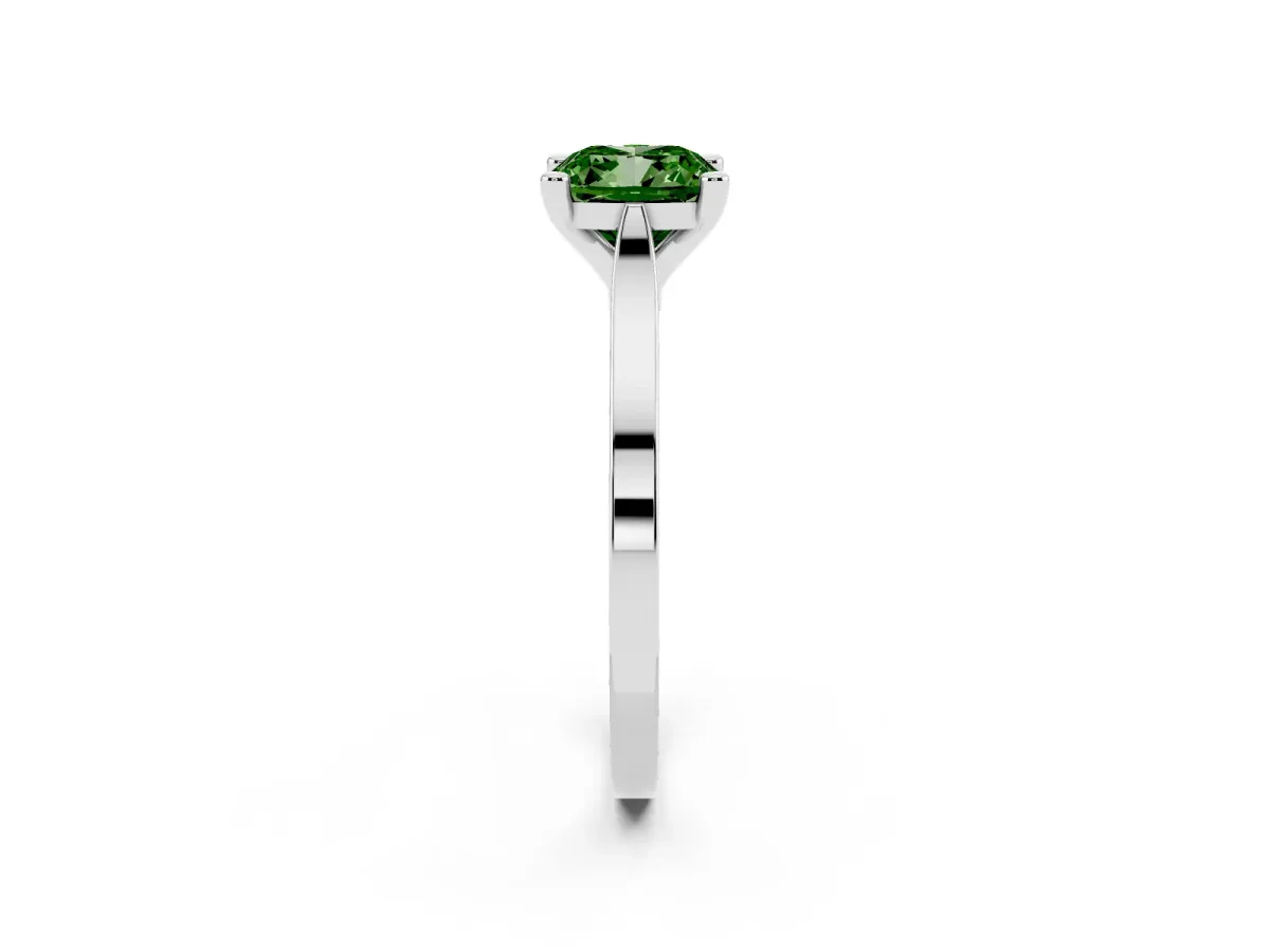 Fancy Green Cushion Cut Solitaire Diamond Ring with Four-Prong Setting and Tapered Band White gold