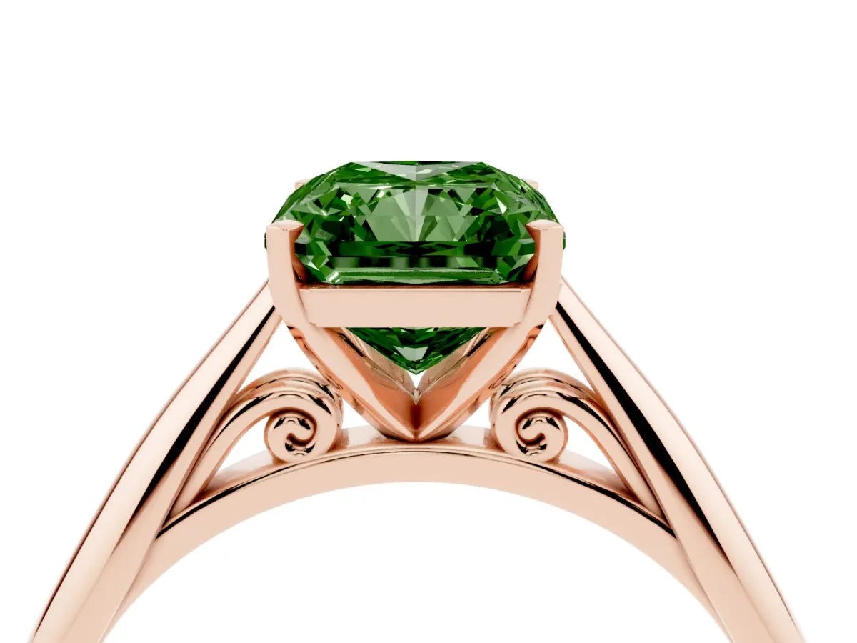 Fancy Green Radiant Cut Diamond Solitaire Engagement Ring with Cathedral Setting and Four-Prong Mount Rose gold