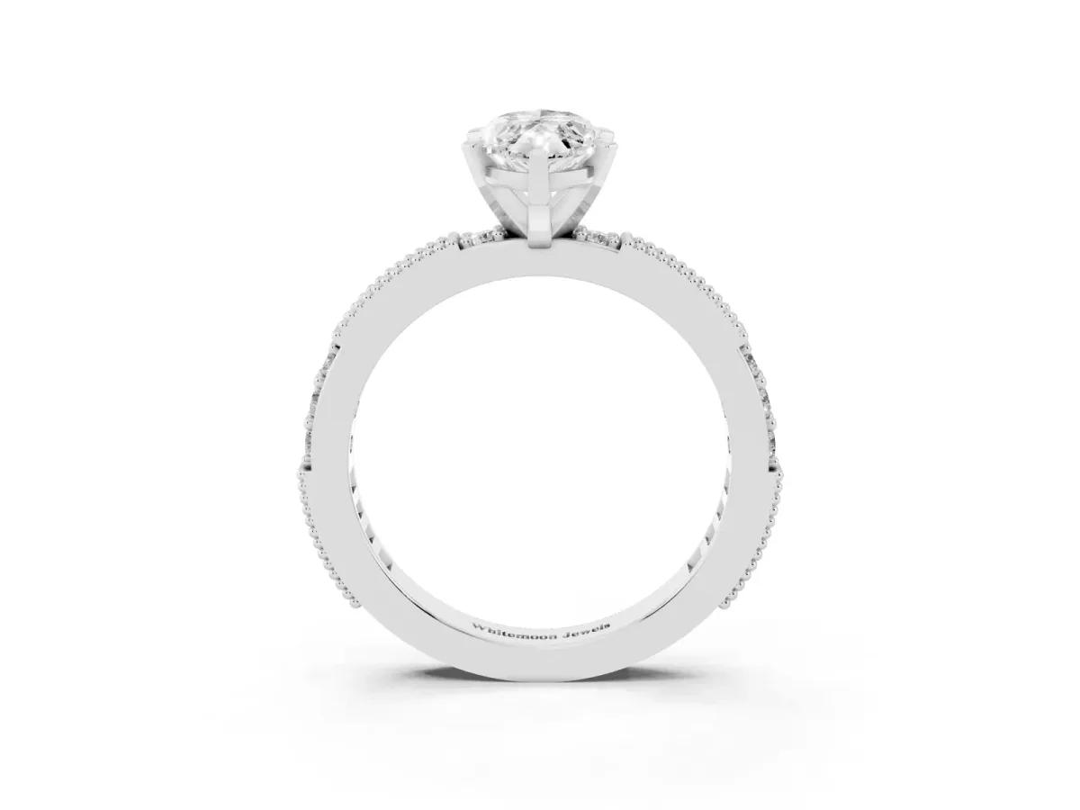 Marquise Cut Solitaire with Pavé Band and Four-Prong Setting Silver