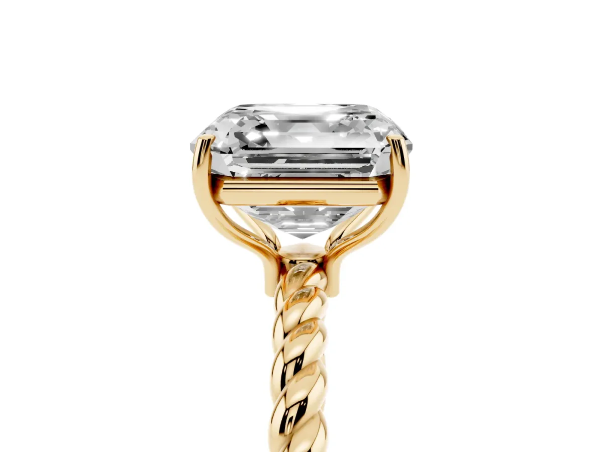 Asscher Cut Solitaire Twist Band Ring with Four-Prong Setting Yellow gold