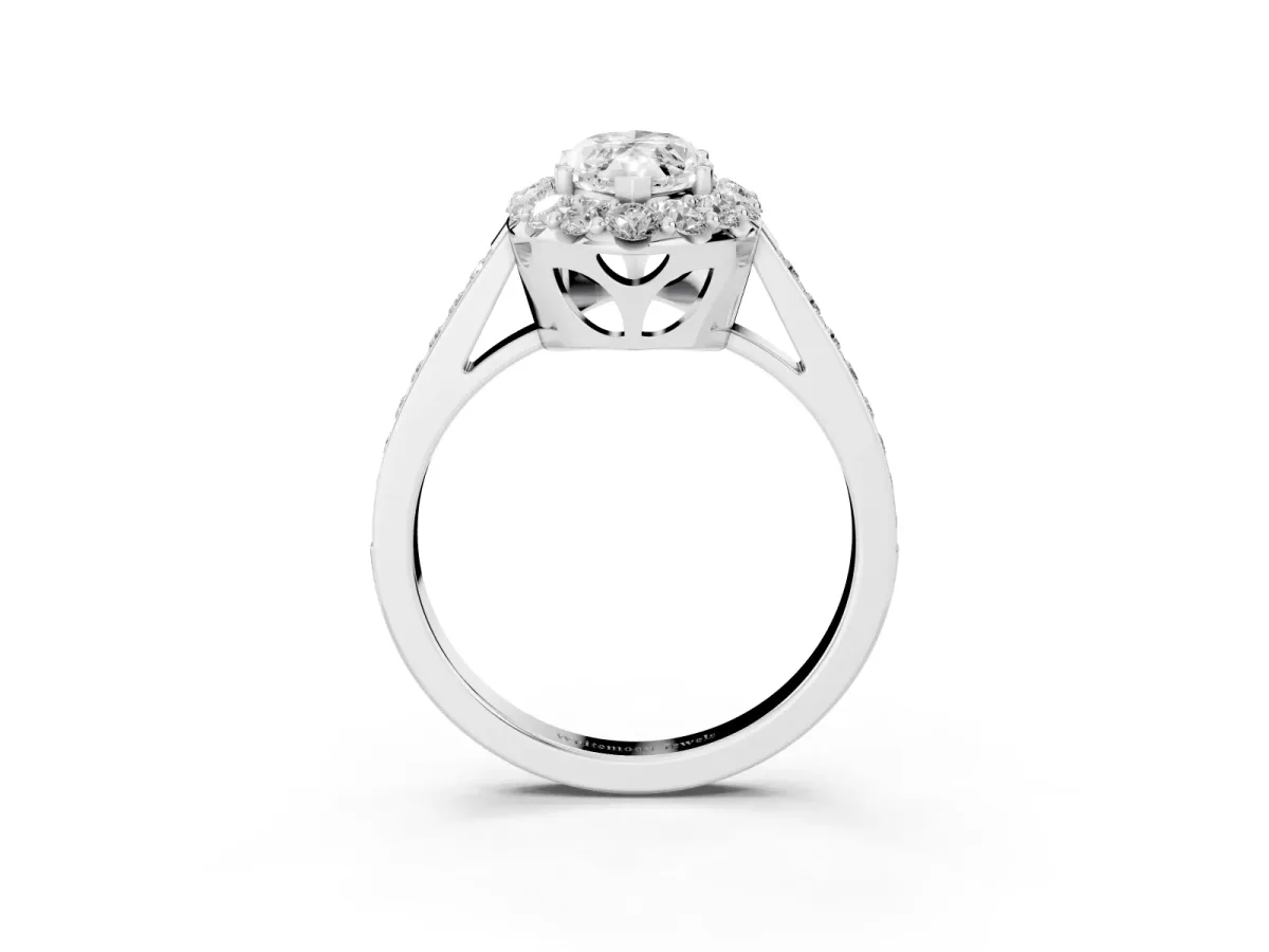 Marquise Cut Diamond Floral Halo Ring with Pavé Band and Prong Setting Platinum