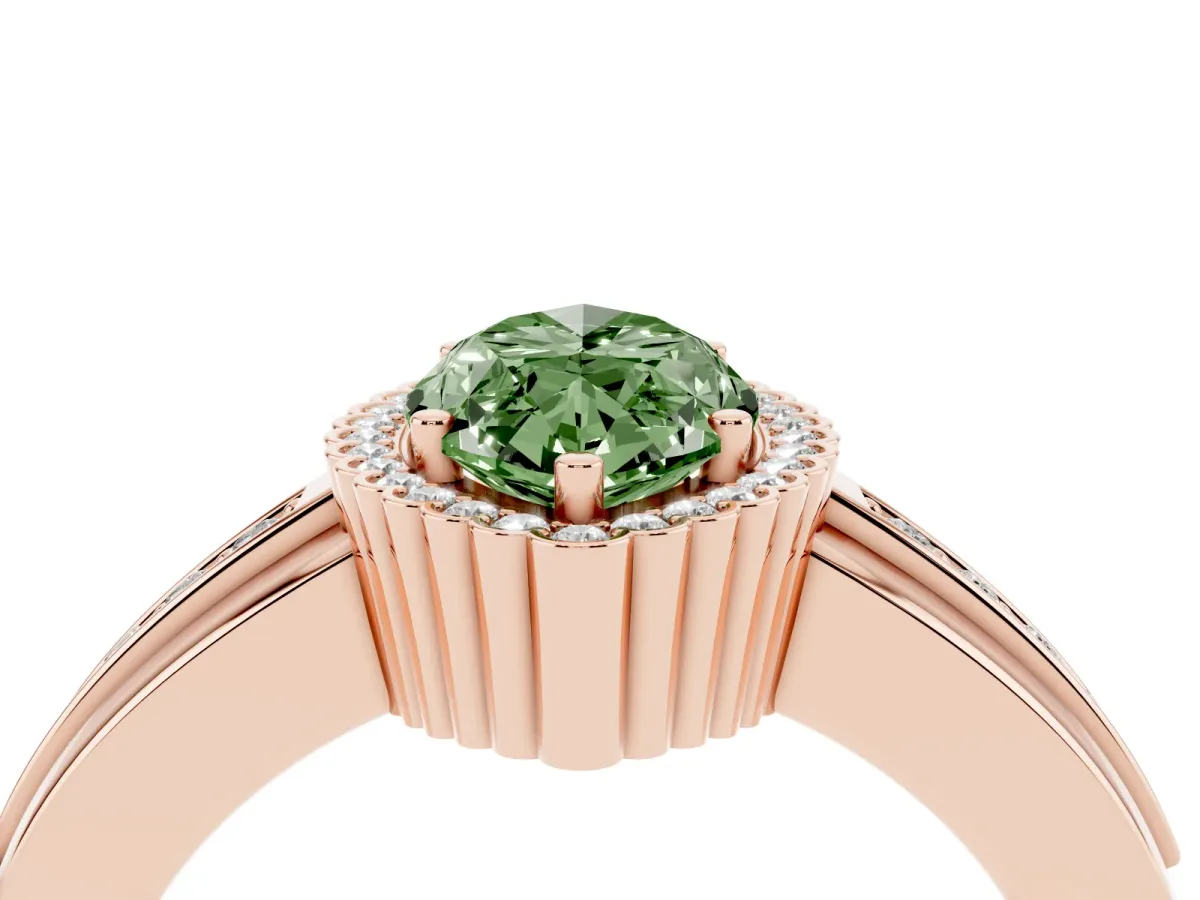 Fancy Green Marquise Cut Cut Halo Pave Band Four-Prong Ring Rose gold