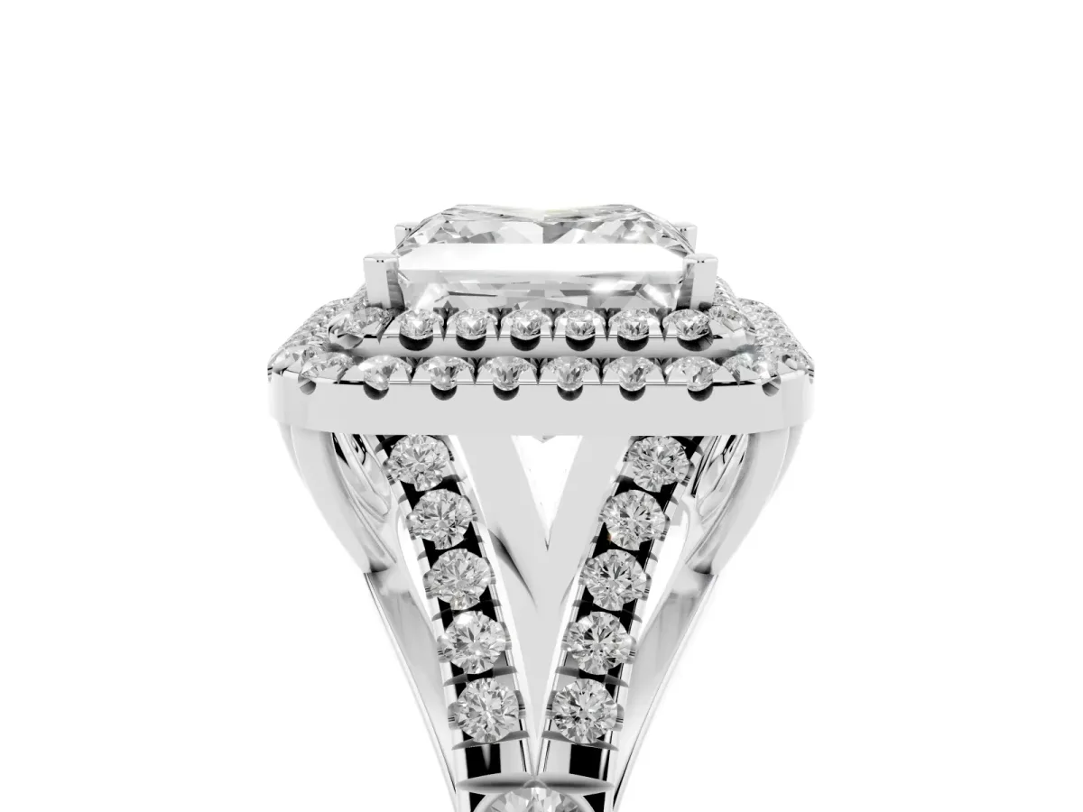 Princess Cut Diamond Pavé Split Shank Double Halo Engagement Ring Platinum