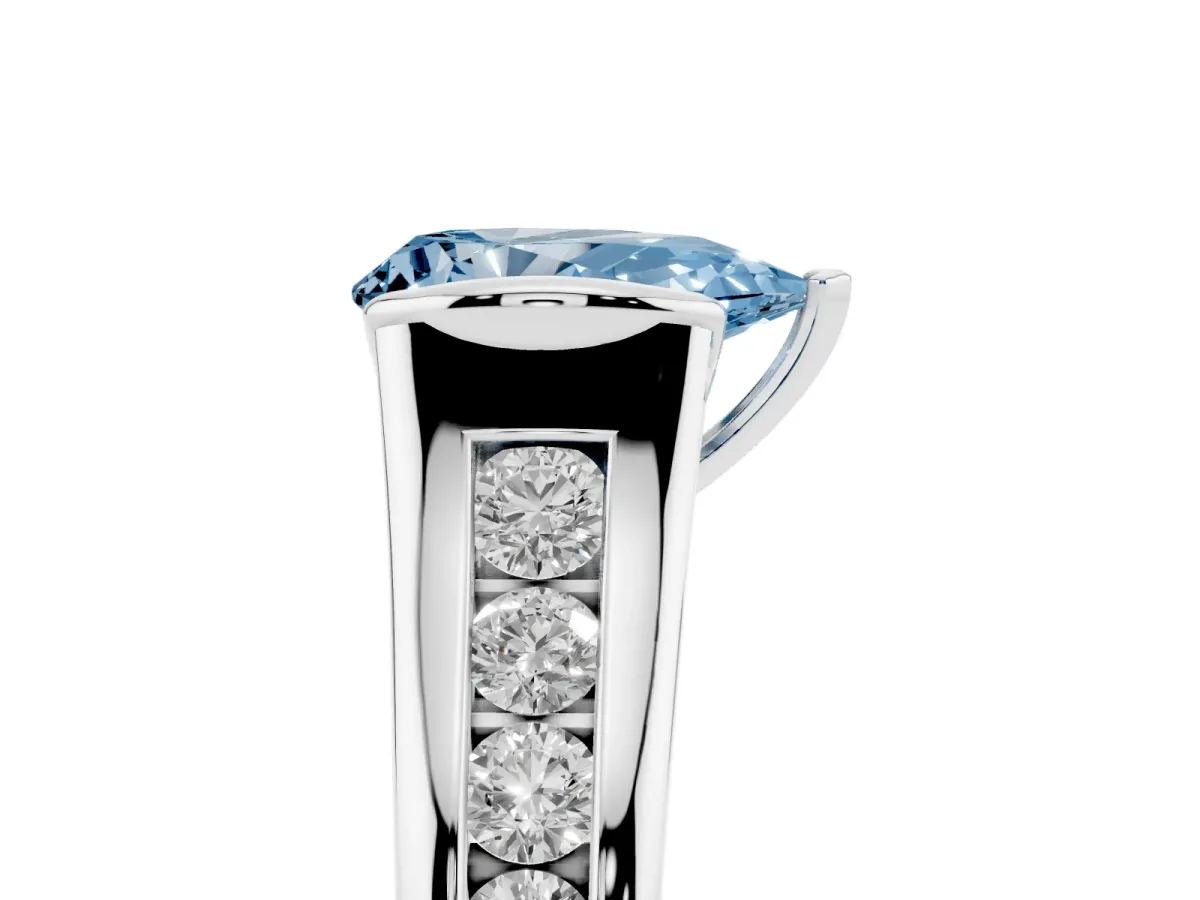 Fancy Blue Pear Cut Solitaire Bezel-Set Diamond Ring with Channel-Set Band Platinum