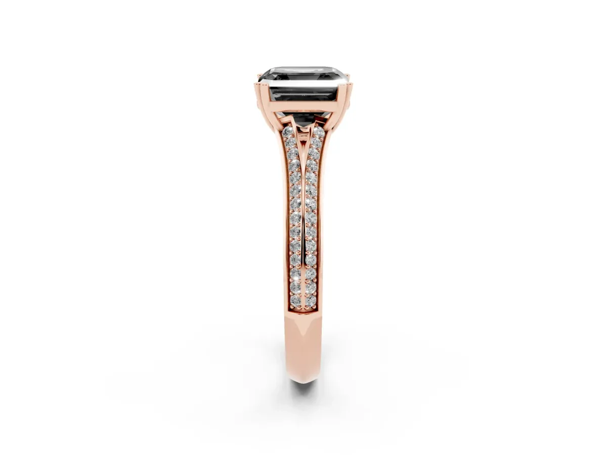 Fancy Black Asscher Cut Diamond Split Shank Engagement Ring with Pavé Band Rose gold