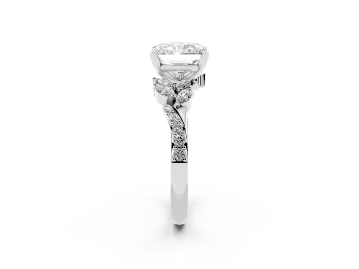 Radiant Cut Solitaire Marquise Twist Band with Six-Prong Setting Silver