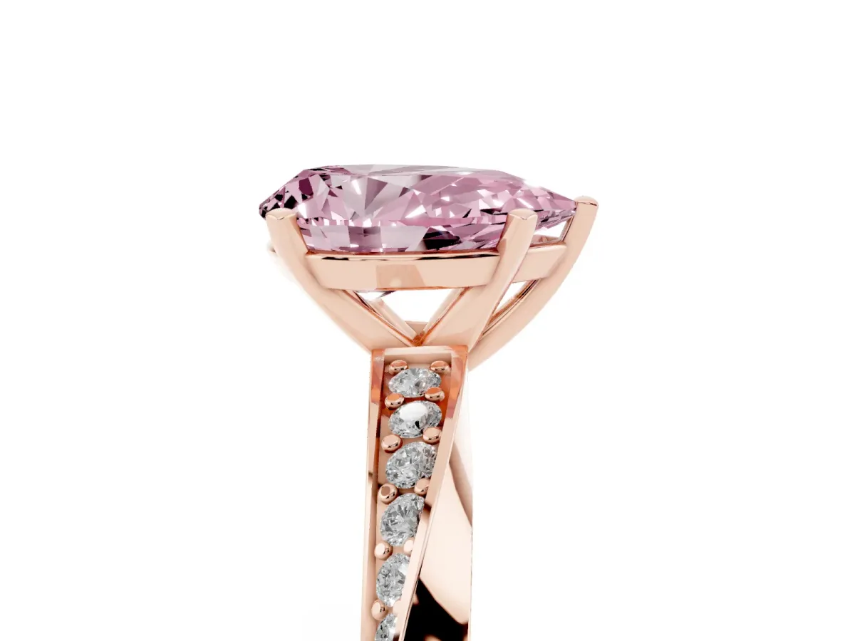 Fancy Pink Pear Cut Diamond Engagement Ring with Side Stone Accents and Four-Prong Setting Rose gold