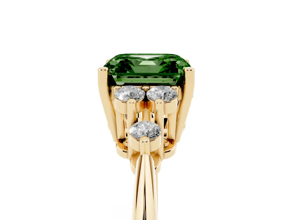 Fancy Green Asscher Cut Cut Diamond Cluster Ring with Solitaire Band and Four-Prong Setting Yellow gold