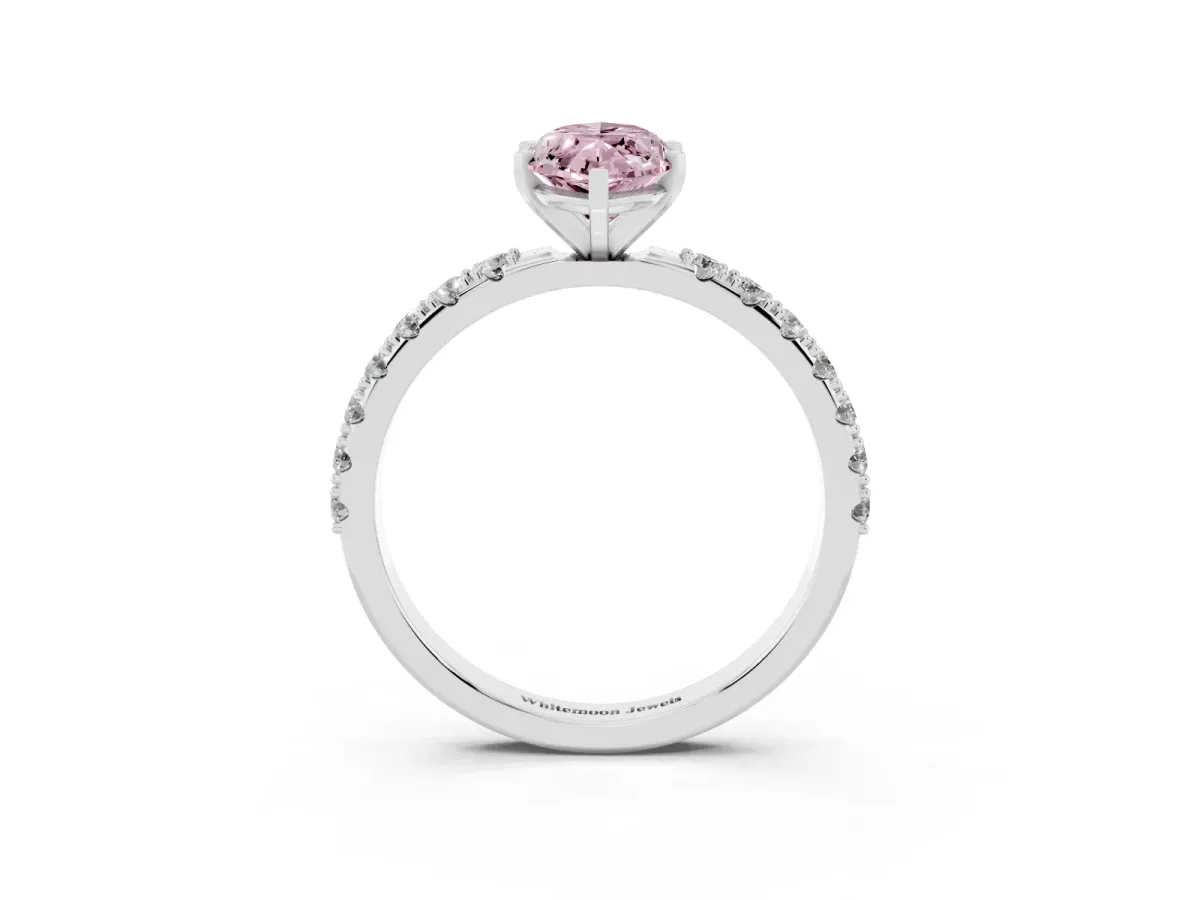 Fancy Pink Marquise Cut Diamond Solitaire Pavé Band with Four-Prong Setting Silver