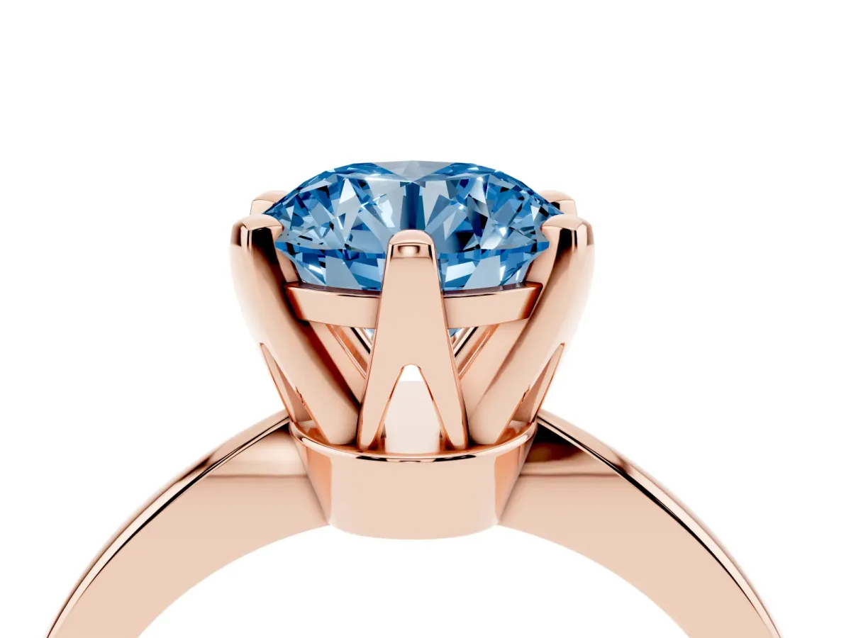 Fancy Blue Round Cut Solitaire Engagement Ring with Six-Prong Setting and Tapered Band Rose gold
