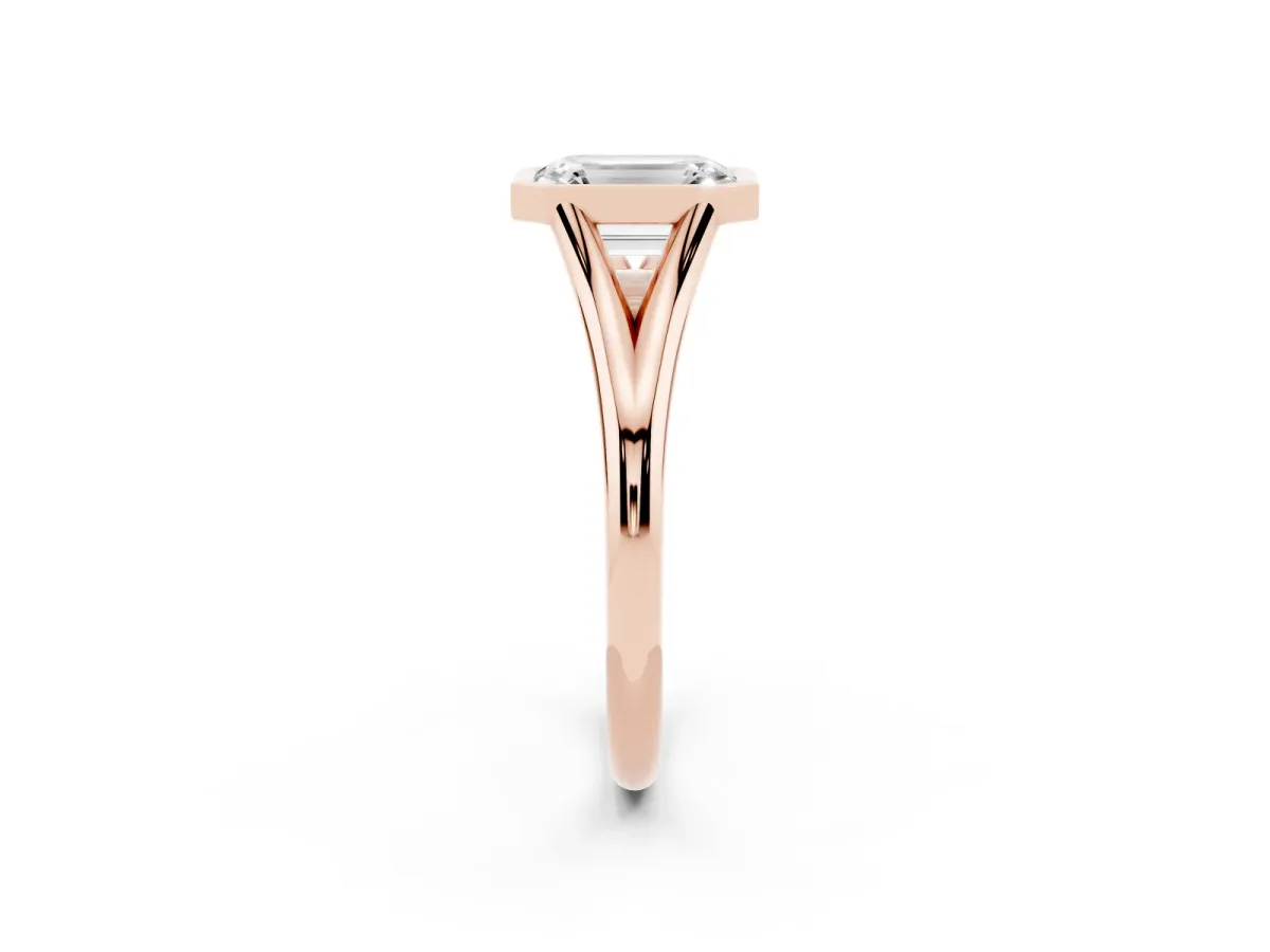 Bezel Set Emerald Cut Cut Solitaire Ring with Tapered Band Rose gold