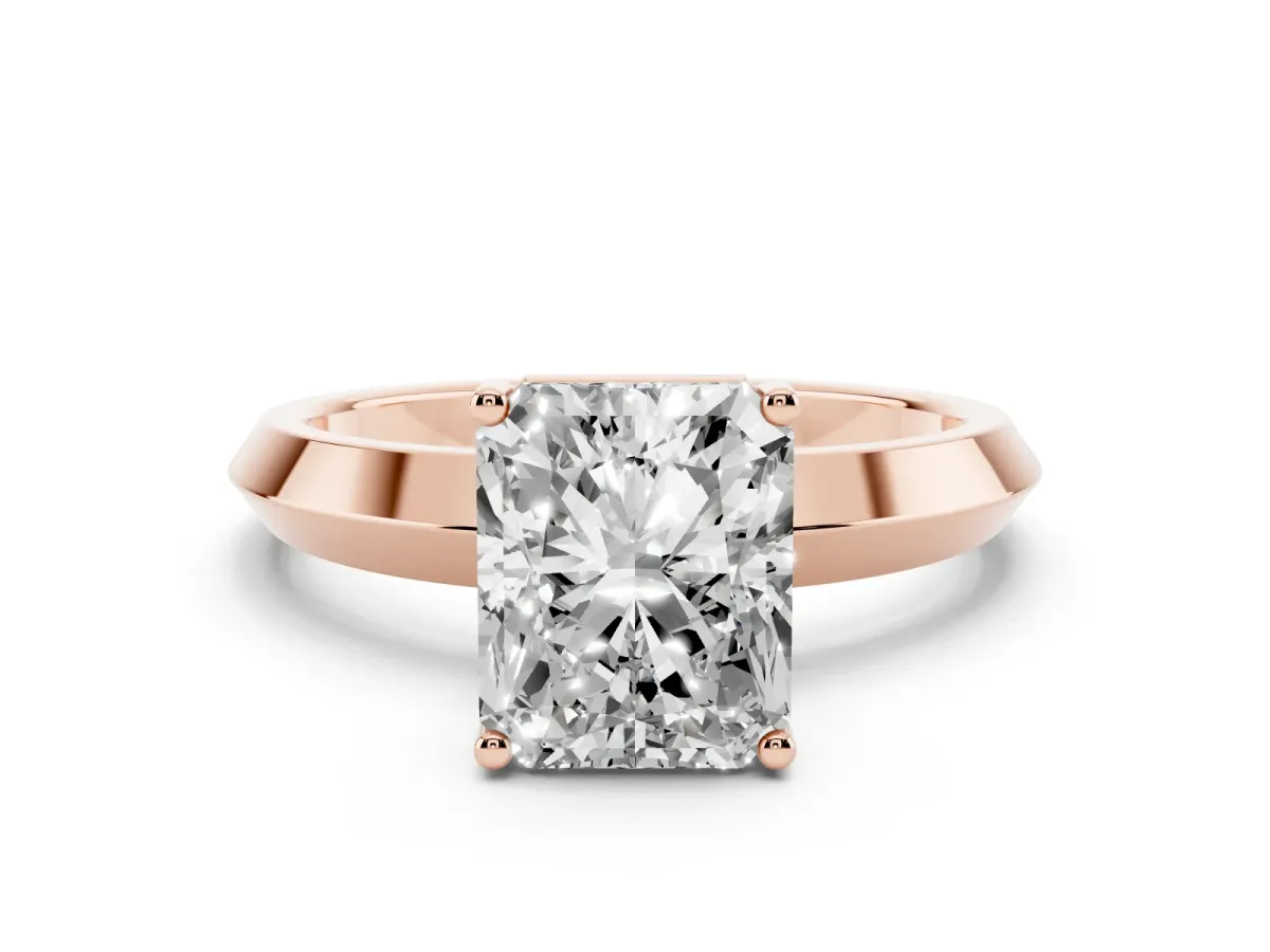 Radiant Cut Cut Solitaire Engagement Ring with Flat Band and Four-Prong Setting Rose gold