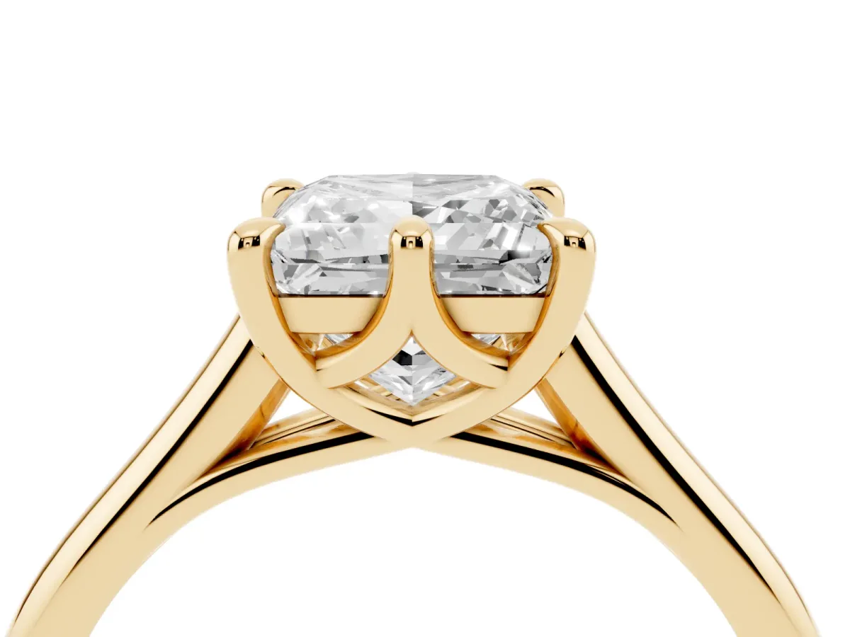 Princess Cut Solitaire Engagement Ring with Six-Prong Setting and Classic Band Yellow gold