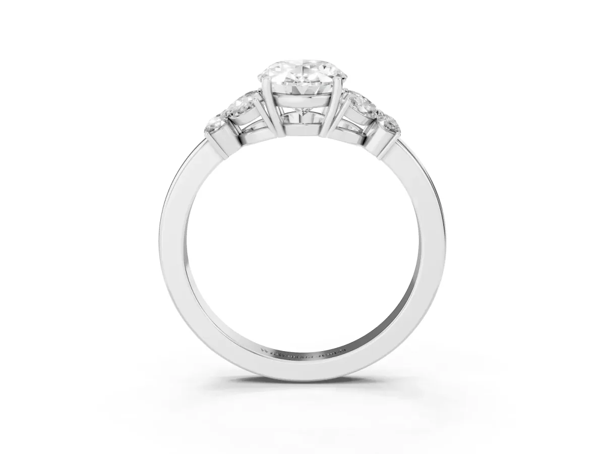 Oval Cut Cut Solitaire Floral Diamond Ring with Four-Prong Setting Platinum