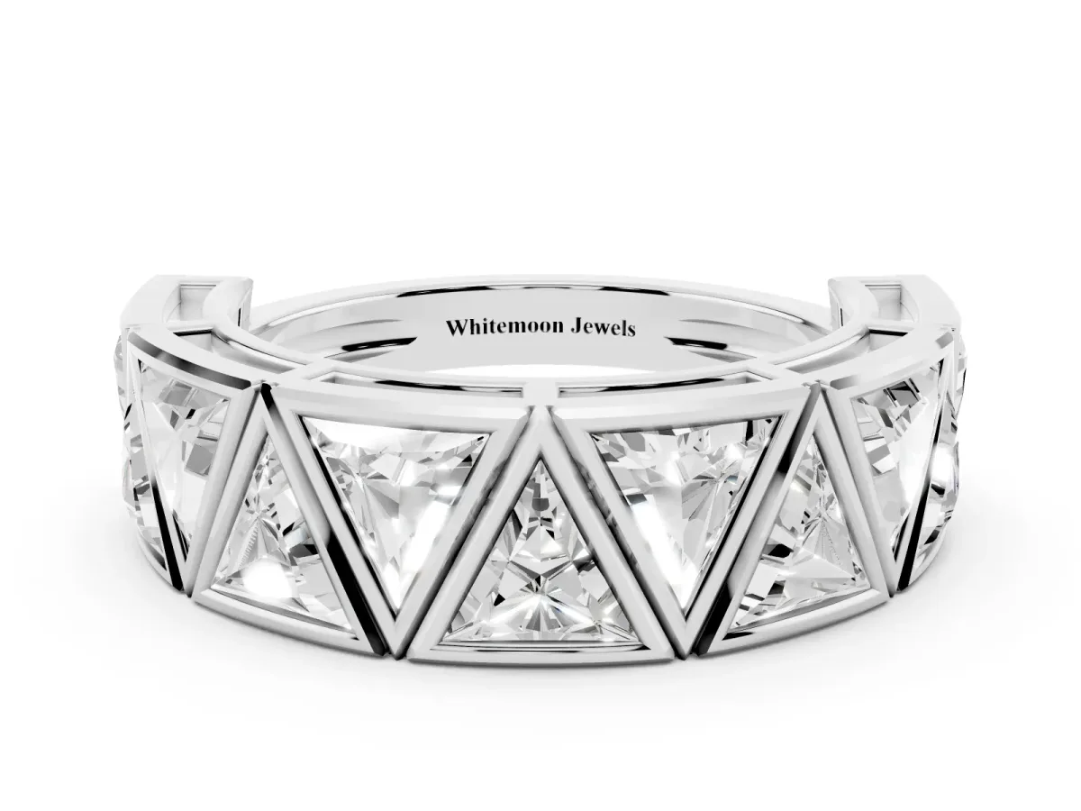 Triangle Diamond Geometric Mens Band Silver