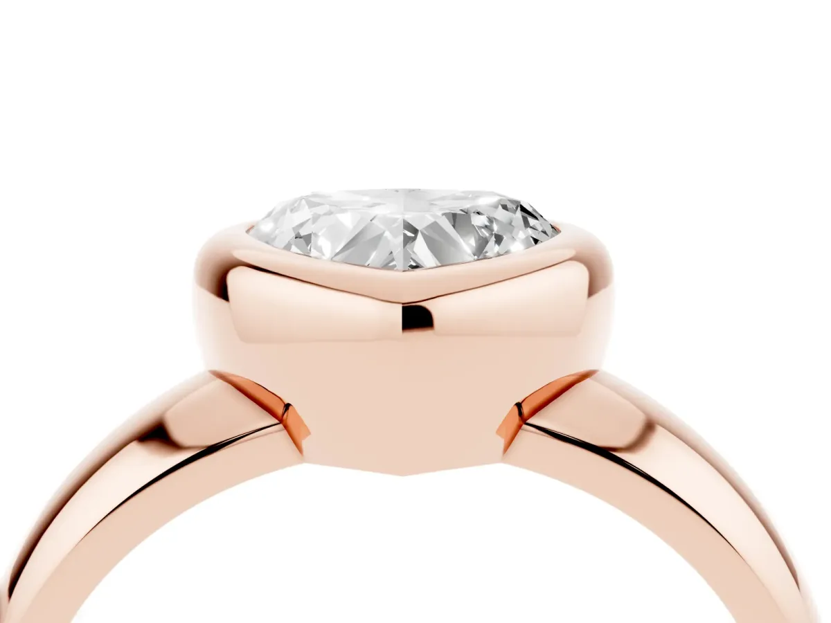 Bezel Set Heart Cut Solitaire Ring with Wide Band Rose gold