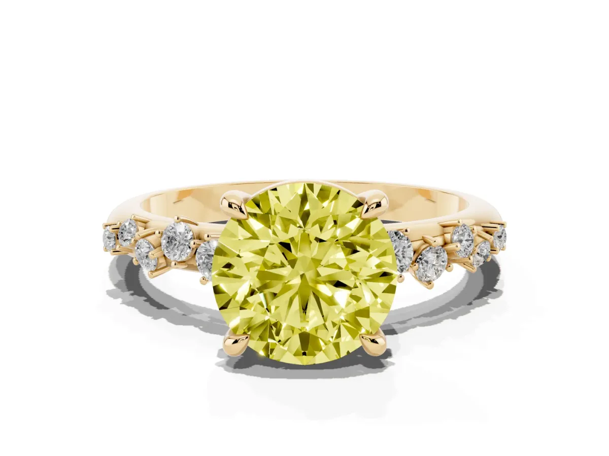 Fancy Yellow Round Cut Cut Diamond Vine Band with Four-Prong Setting Yellow gold