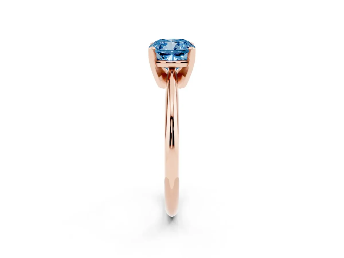 Fancy Blue Cushion Cut Cut Solitaire Ring with Four-Prong Setting on a Classic Band Rose gold