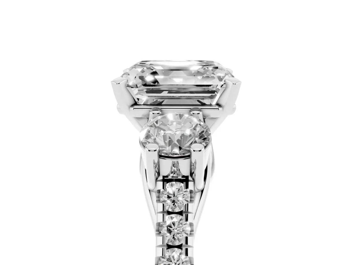 Three-Stone Asscher Cut Diamond Pavé Band with Four-Prong Setting Silver