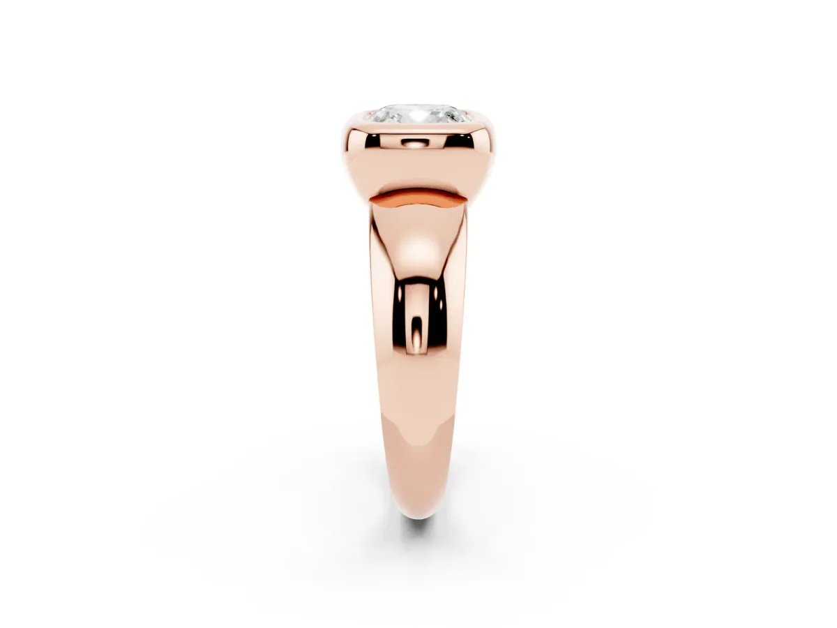 Bezel Set Cushion Cut Solitaire Ring with Wide Band Rose gold