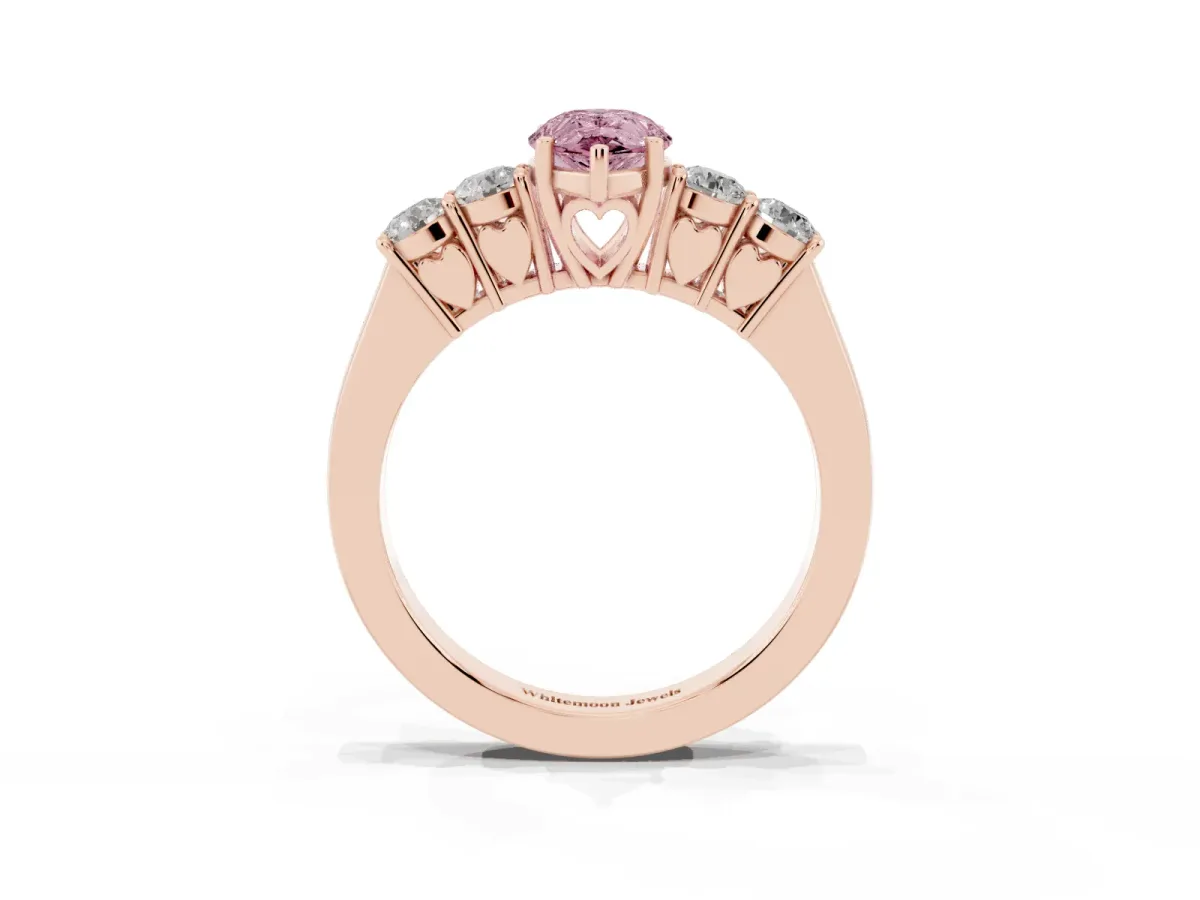Fancy Pink Pear Cut Cut Diamond Five-Stone Prong Set White Gold Ring Rose gold