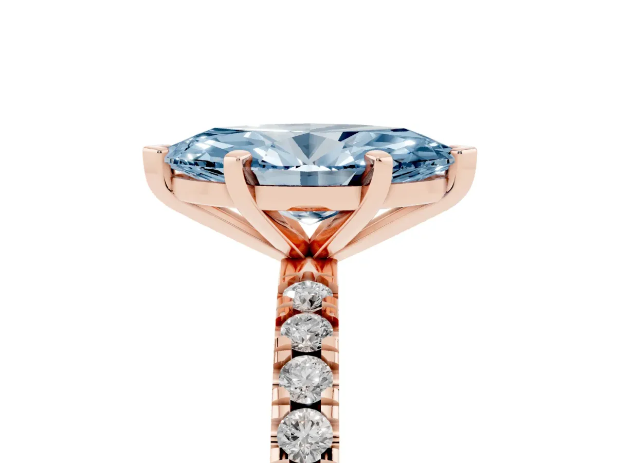 Fancy Blue Marquise Cut Diamond Pavé Band Solitaire with Four-Prong Setting Rose gold