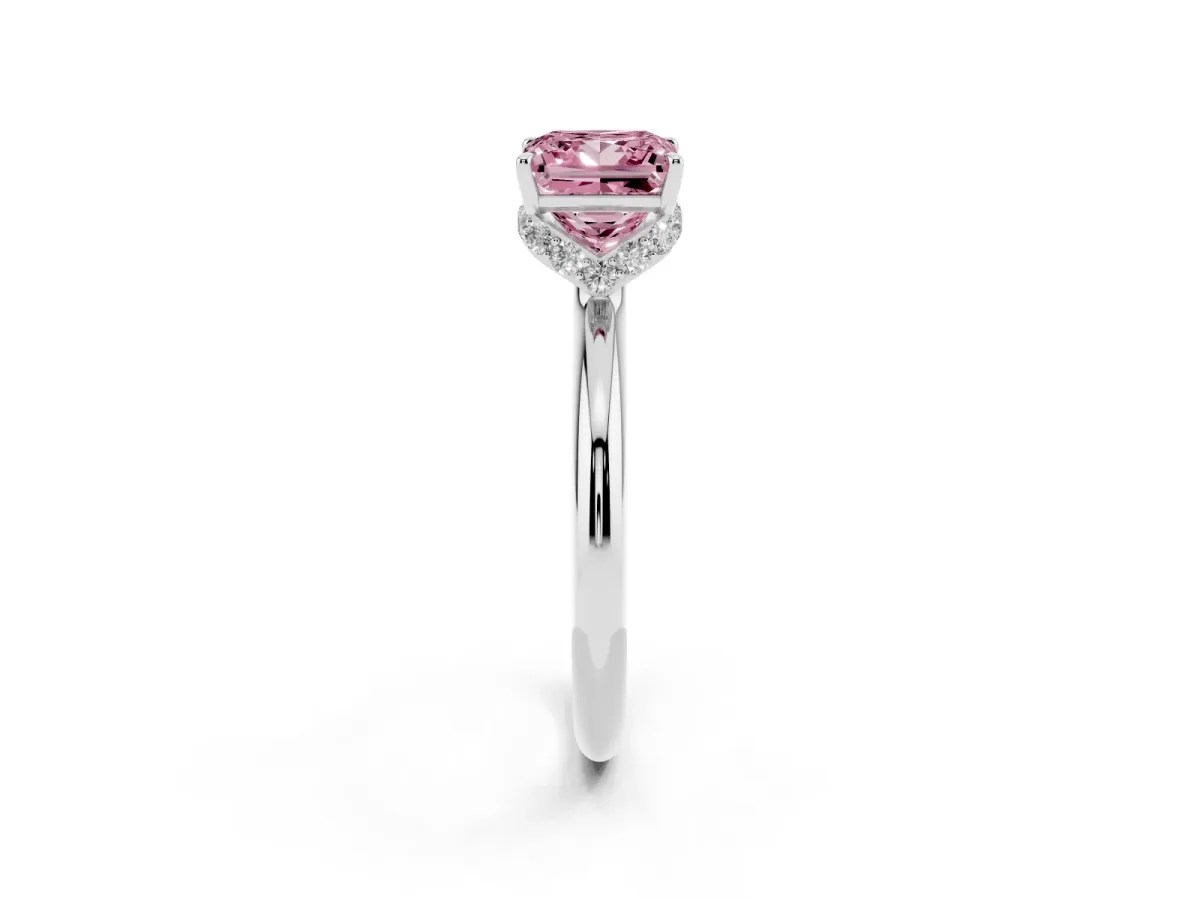 Fancy Pink Princess Cut Brilliant Solitaire Engagement Ring with Six-Prong Setting and Classic Band Silver